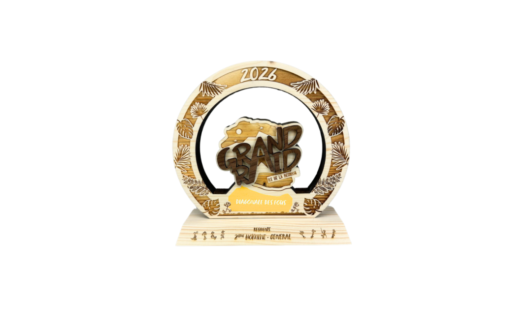 Trophées en bois sur mesure Grand Raid de La Réunion 2026 ultime sport